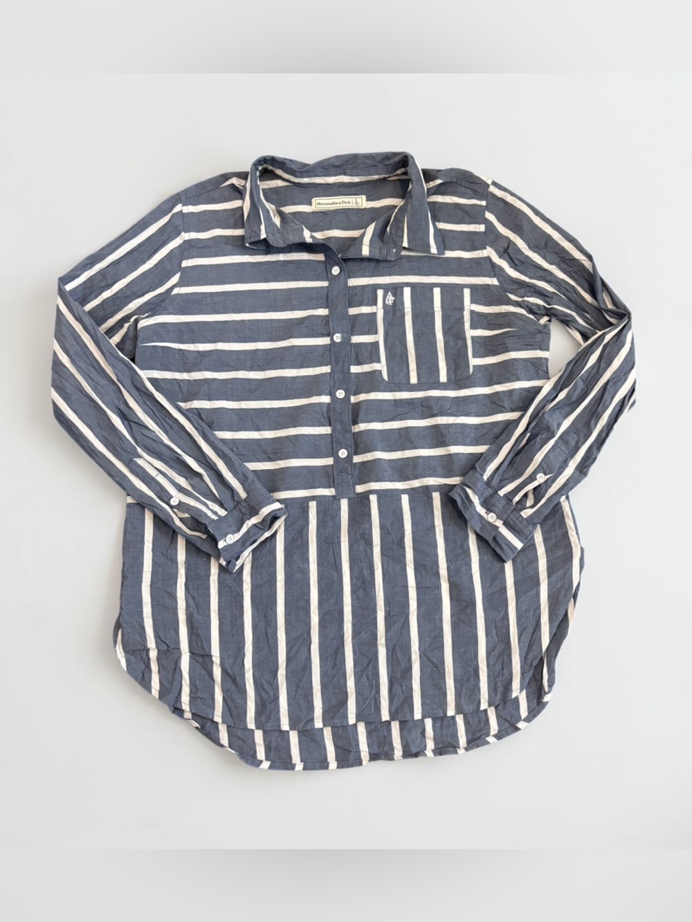 Abercrombie & Fitch Striped Button Front Tunic Shirt Blue White Women's Large
